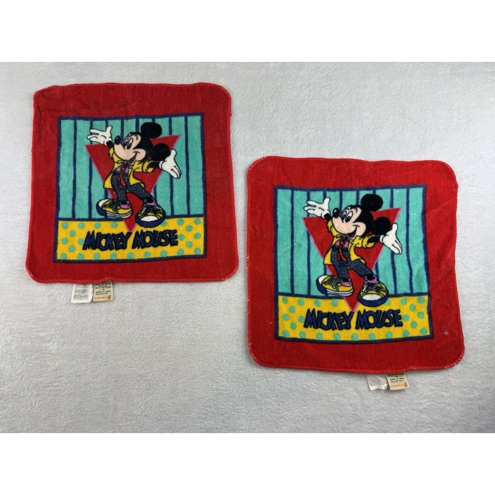 Vintage Mickey Mouse Disney Bath Towel Set Franco Hand Towel & Wash Rag 6 Piece